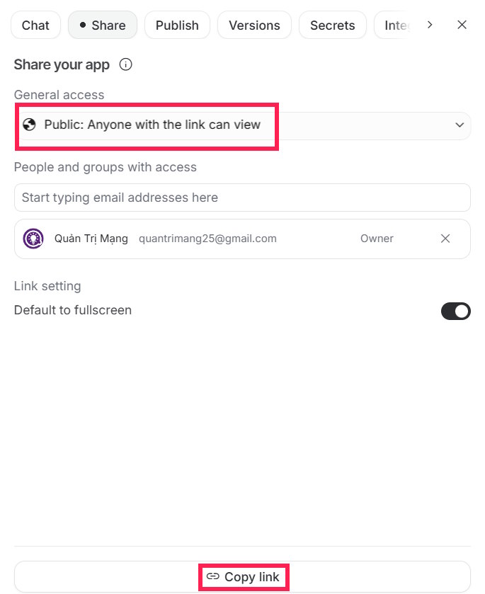 Chia sẻ app tự học tạo trên Google AI Studio